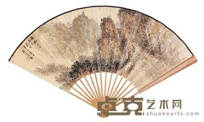吴养木 秋山行旅 成扇 52×18cm